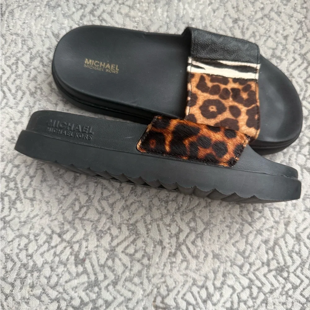 MICHAEL Michael Kors Sabine Animal Print Calf Hair Slide Sandals